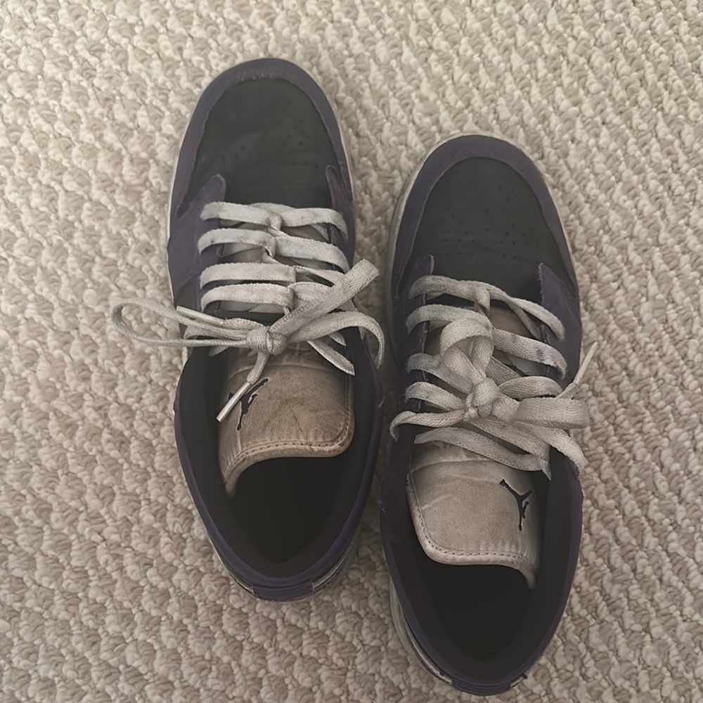 Purple and Black Sneakers with Gray Laces